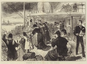 Salida de un barco de vapor de Cunard desde Liverpool